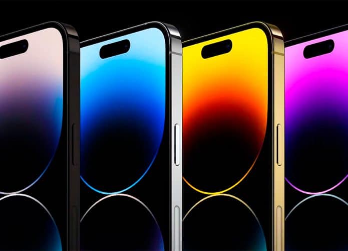 Montagem com modelos de diversas cores de iPhone 14 Pro