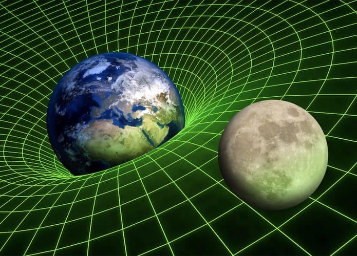 Ilustração sobre como a gravidade afeta a Terra e a Lua