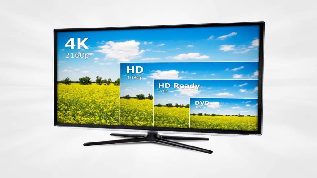 Tv com imagem de paisagem com descrição 4k