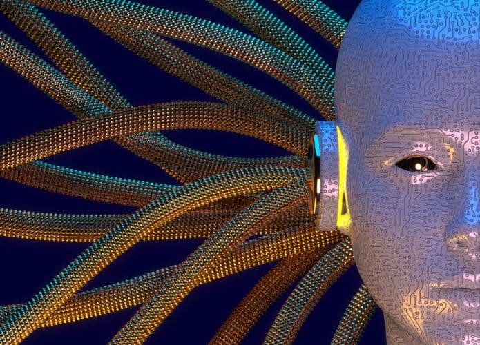 conceito de nuvem ai com cabeça de robô