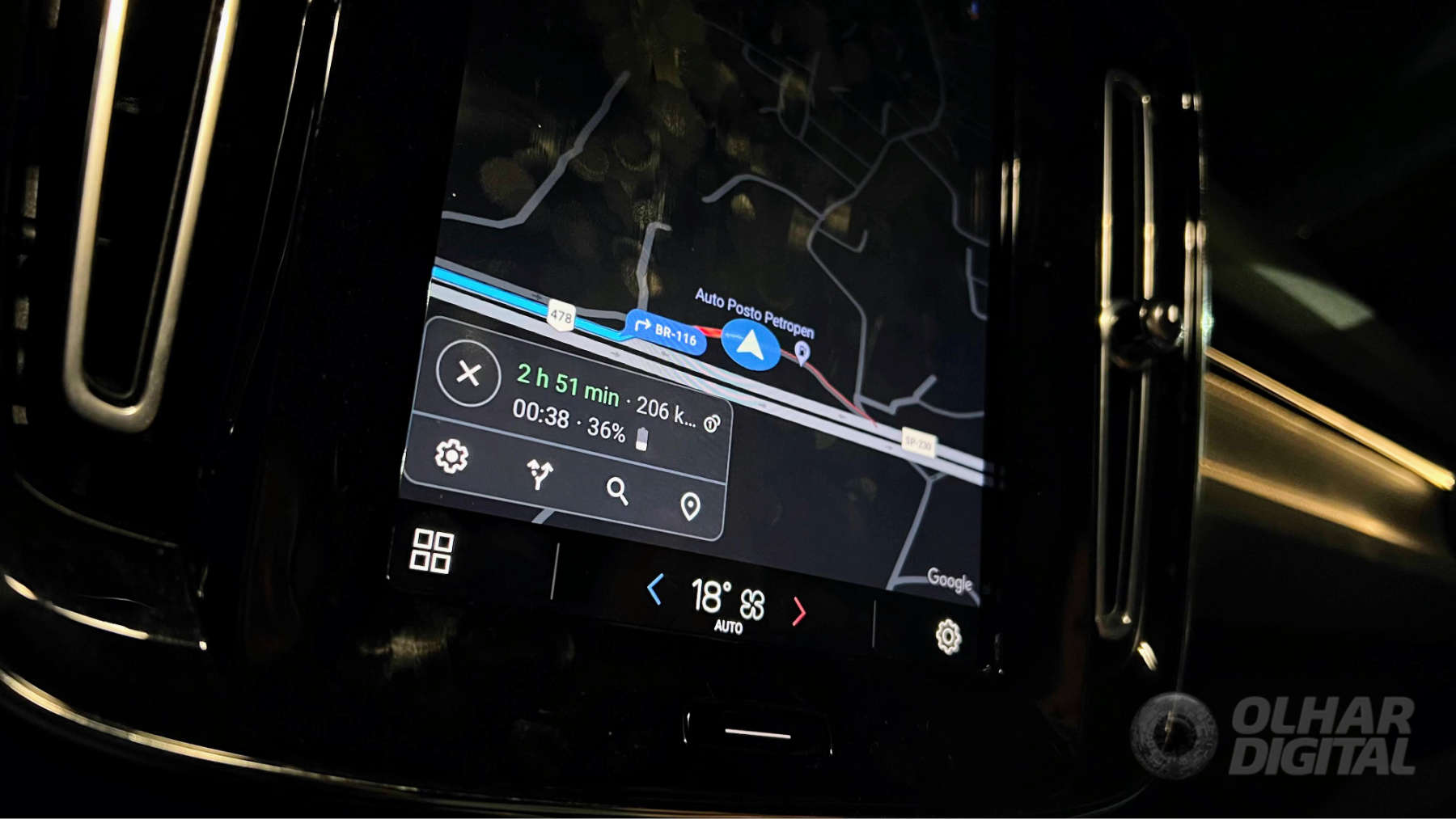 Google Maps em um Volvo XC40 (Imagem: André Fogaça/Olhar Digital)