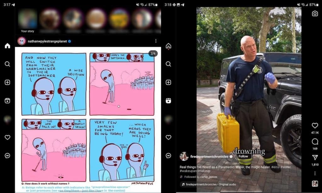 Interface do Instagram para dobráveis (Imagem: reprodução/9to5Google)