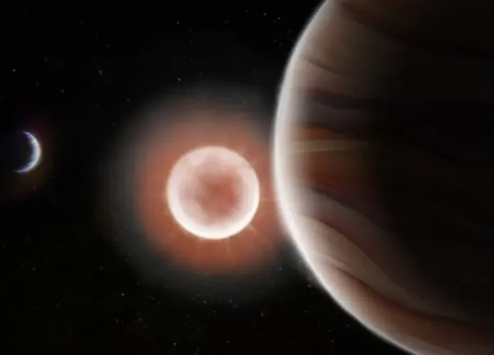 Representação artística da estrela e planetas do sistema TOI 4600