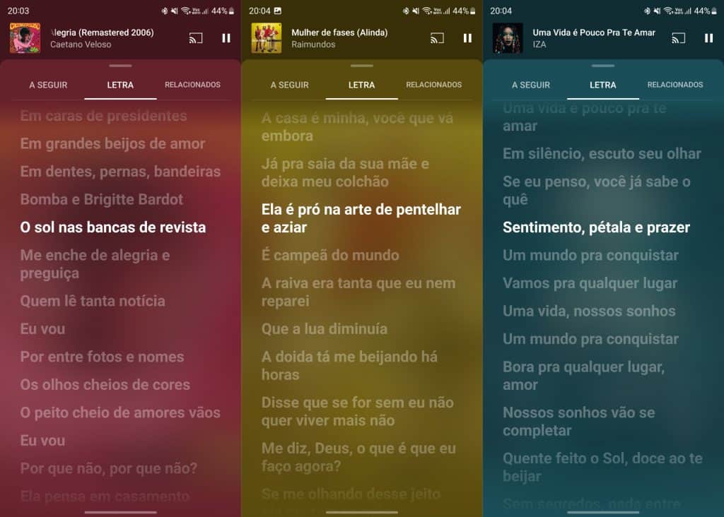 Letra em tempo real no YouTube Music (Imagem: reprodução/Olhar Digital)