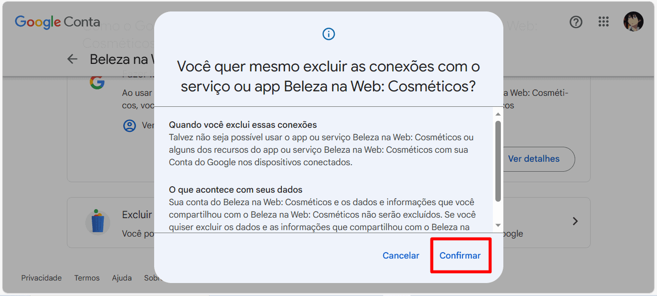 6 - como desconectar a conta google de sites desnecessários