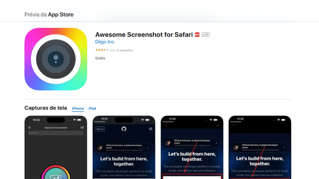 Awesome Screenshot na App Store, também disponível para Mac