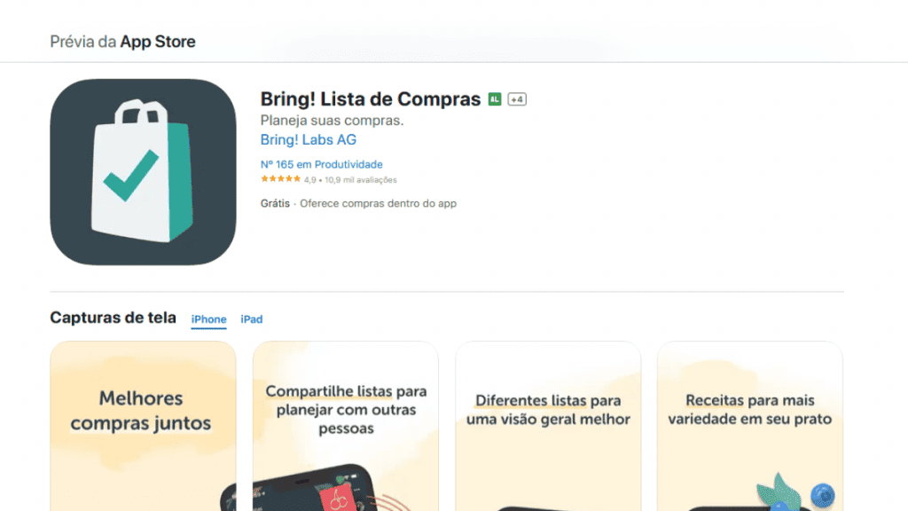 Bring! na App Store para iPhone e iPad