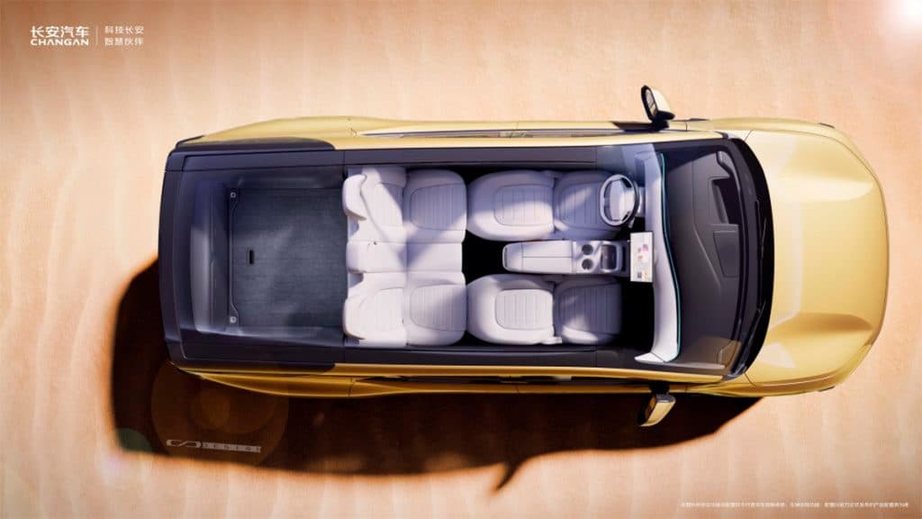 Visão de cima do SUV elétrico que também é picape da Changan