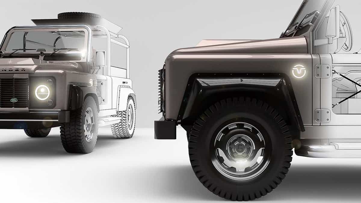 Desenho de conceito de Land Rover elétrico para caber em iates