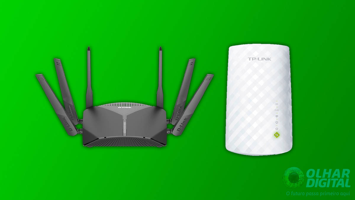 Montagem com modelos de roteadores e repetidores em promoção na Amazon