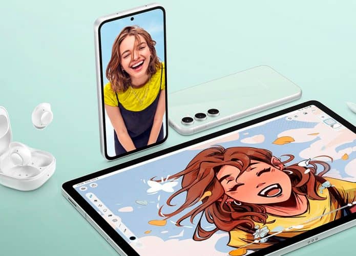 Montagem com novos aparelhos da linha FE da Samsung