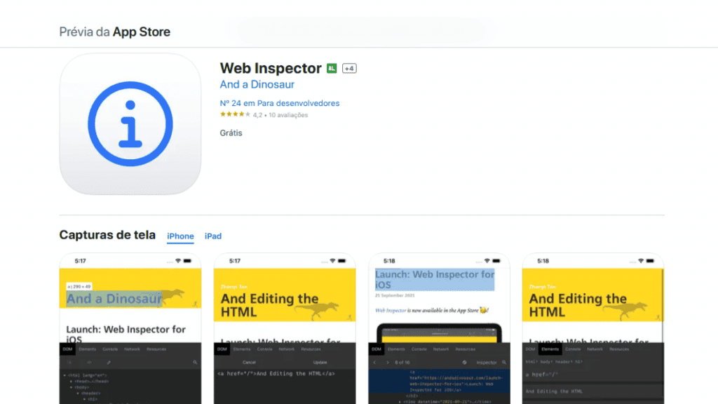 Web Inspector na App Store para iPhone e iPad