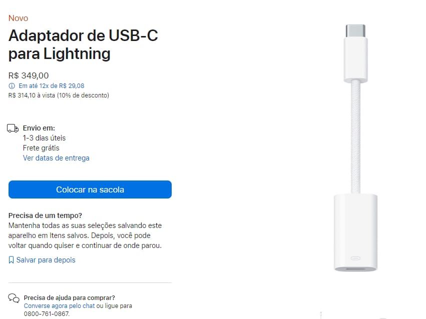 Adaptador Lightning para USB-C na loja da Apple