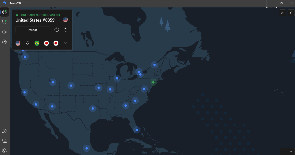 Interface do aplicativo da NordVPN para Windows. 