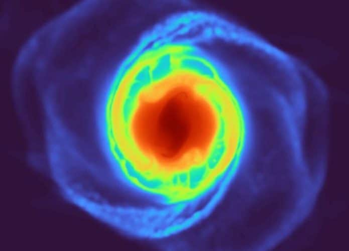 simulação de uma colisão entre dois planetas gigantes