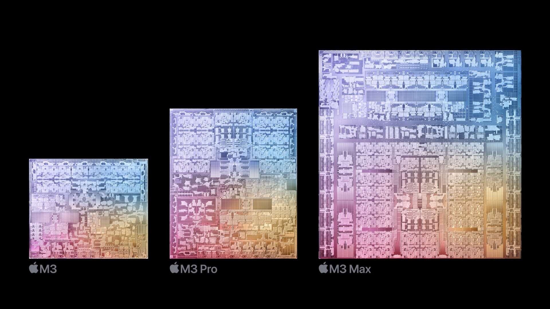 Chips M3, M3 Pro e M3 Max (Imagem: divulgação/Apple)