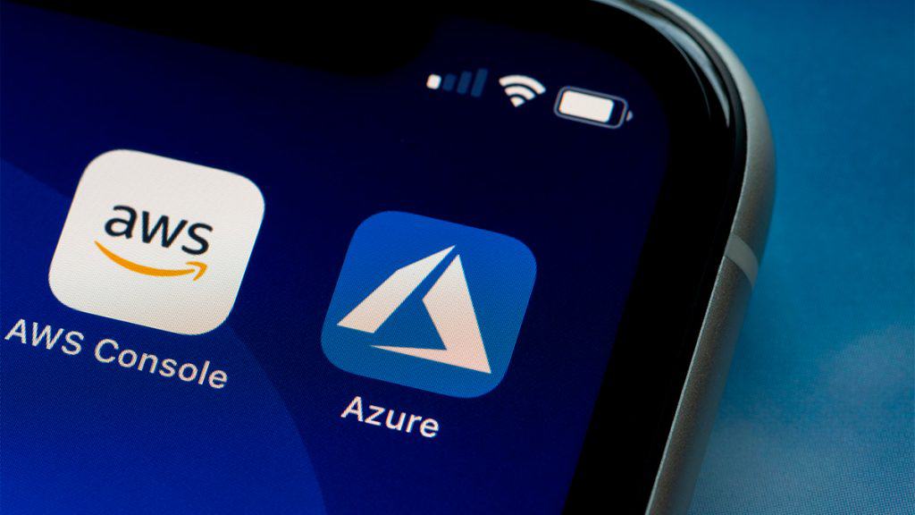 Ícones dos aplicativos do Amazon AWS e Microsoft Azure num iPhone