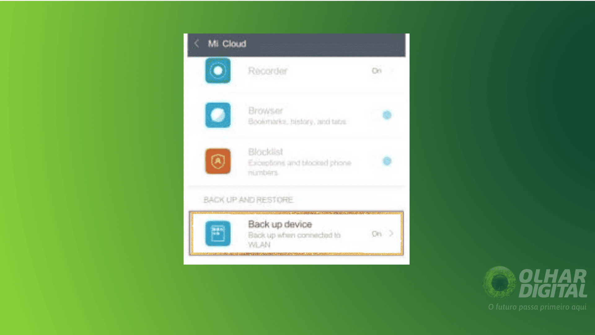 Passo 2 Backup Xiaomi