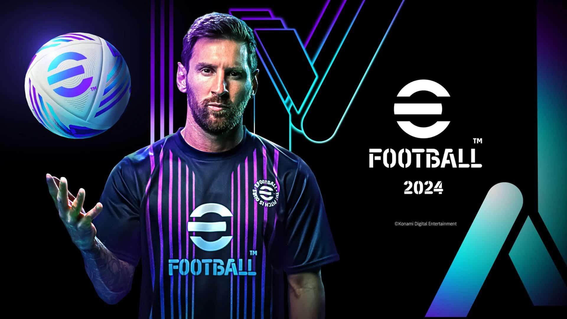 Imagem de divulgação de eFootball 2024 com Lionel Messi em destaque