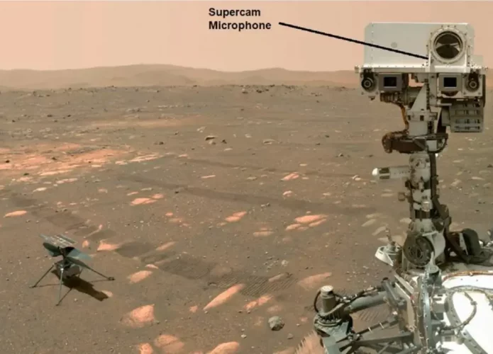 O rover Perseverance possui dois microfones um deles, o SuperCam, está fixado no seu mastro giratório