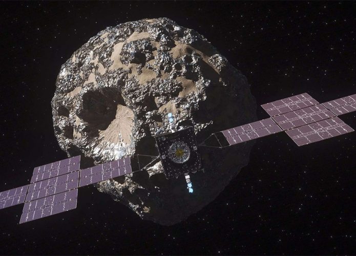 Representação artística da sonda Psyche, lançada este ano pela SpaceX a serviço da NASA