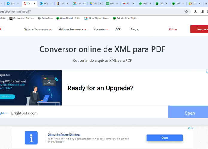 Página de site que converte arquivo XML em PDF