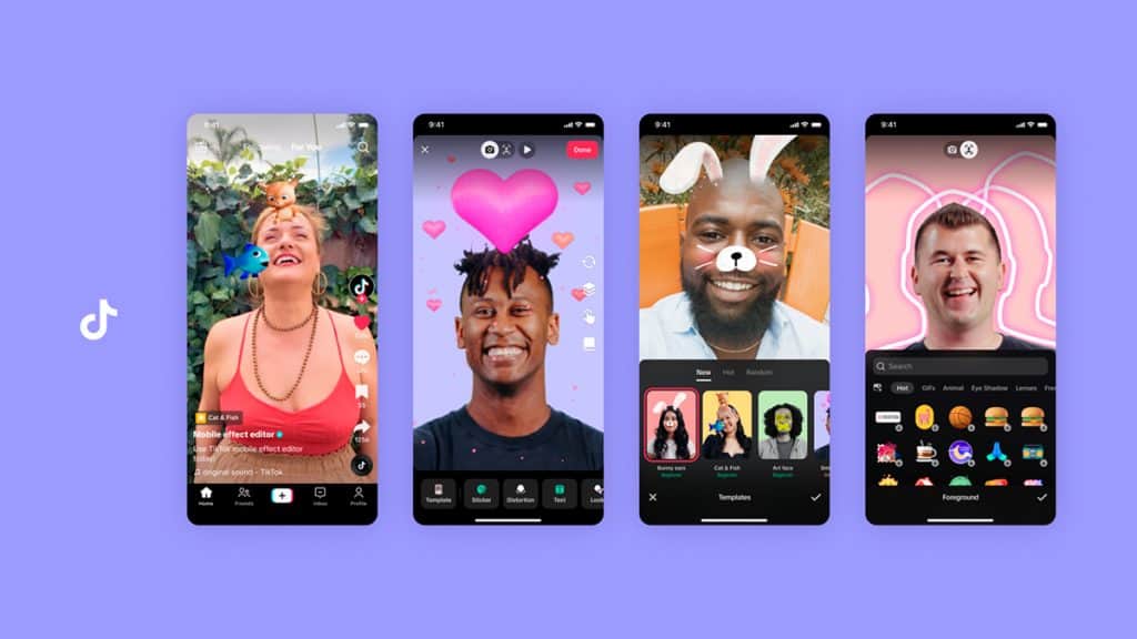 Montagem com capturas de tela de ferramenta de criação de efeitos do TikTok
