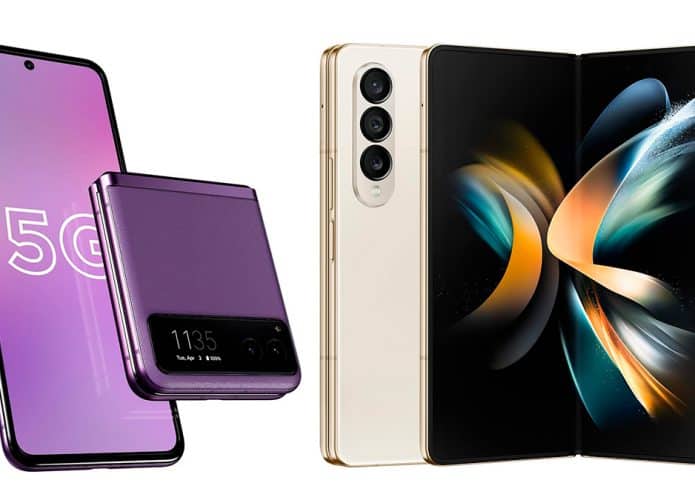 Montagem com celulares dobráveis da Motorola e da Samsung