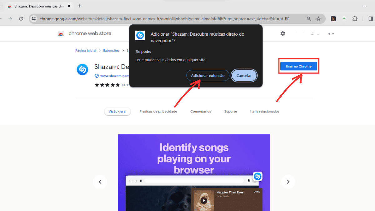 Extensão Shazam Chrome - passo 2
