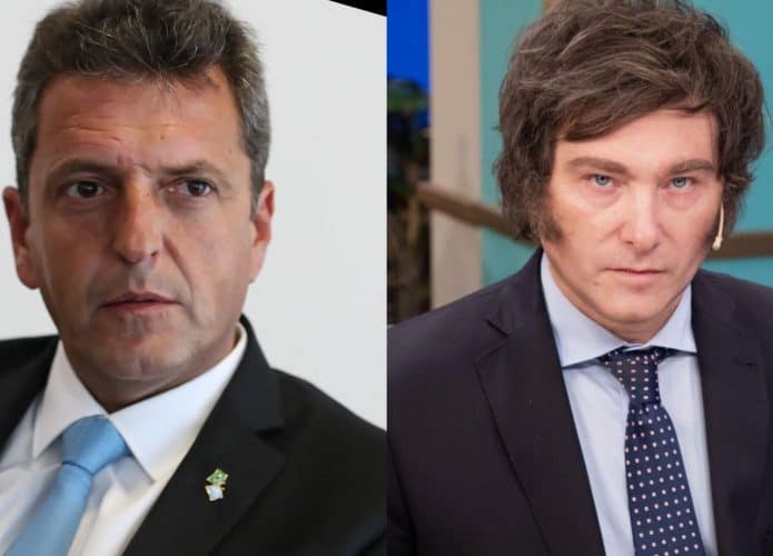 Montagem com fotos de Sergio Massa e Javier Milei