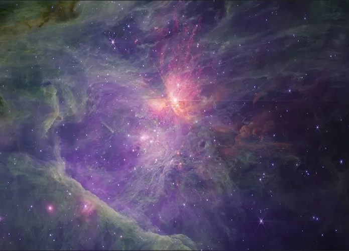 Nebulosa de Órion, outubro de 2023: Uma das nebulosas mais brilhantes no céu noturno é a Messier 42, a Nebulosa de Órion. Em seu núcleo está um jovem aglomerado de estrelas, que ilumina o gás e a poeira circundantes com seus intensos campos de radiação ultravioleta. NASA/Esa/CSA/McCaughrean & Pearson