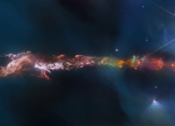 Os jatos capturados por James Webb parecem ter sido pintados (Crédito: ESA/Webb, NASA e CSA, T. Ray (Instituto de Estudos Avançados de Dublin)