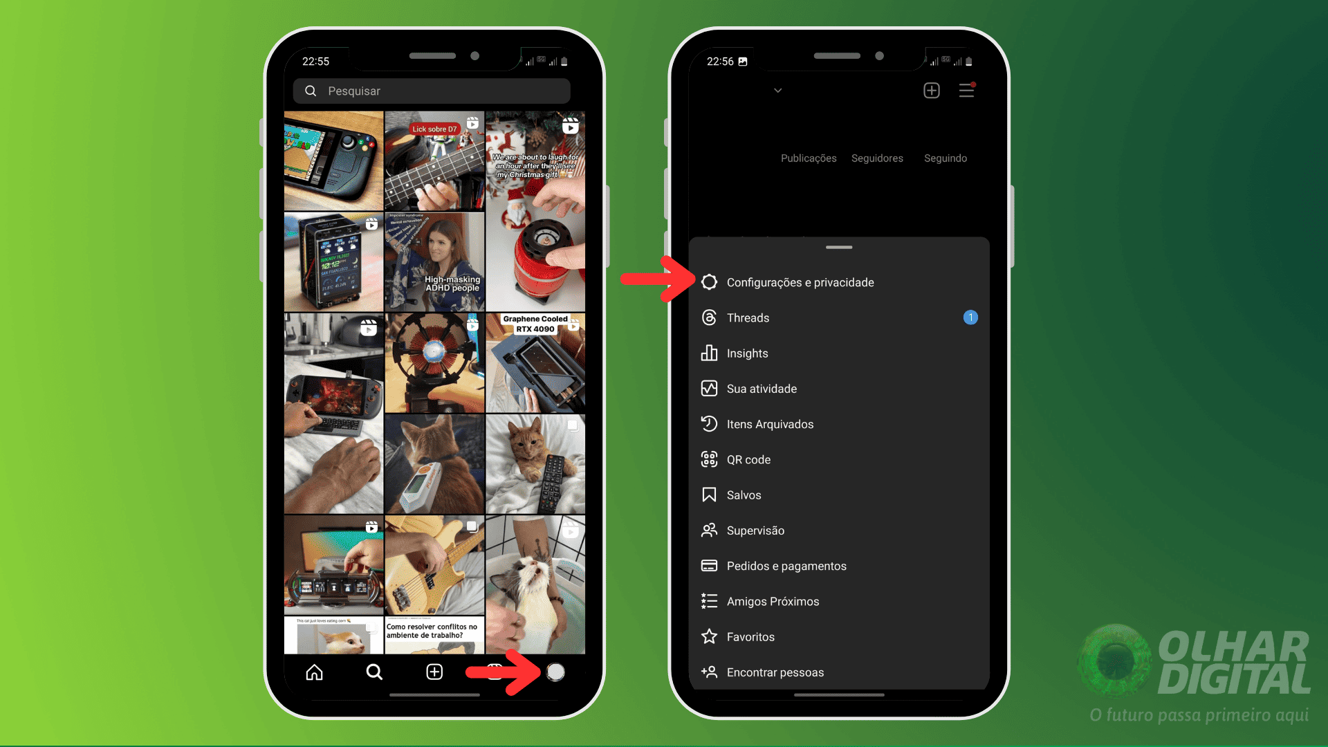 Acesse as configurações da sua conta (Imagem: Reprodução/Olhar Digital)