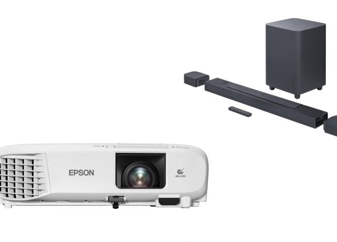 Projetor e soundbar em oferta