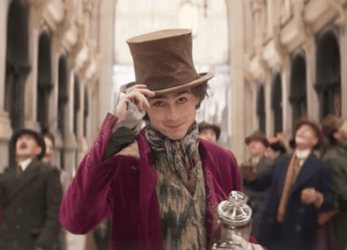 Chalamet em Wonka. via Warner Bros./reprodução