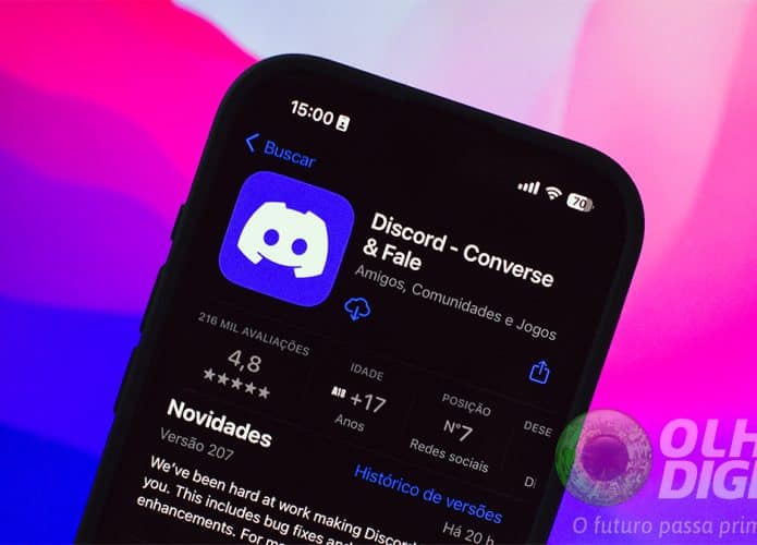 Página do Discord na App Store num iPhone 15 Pro