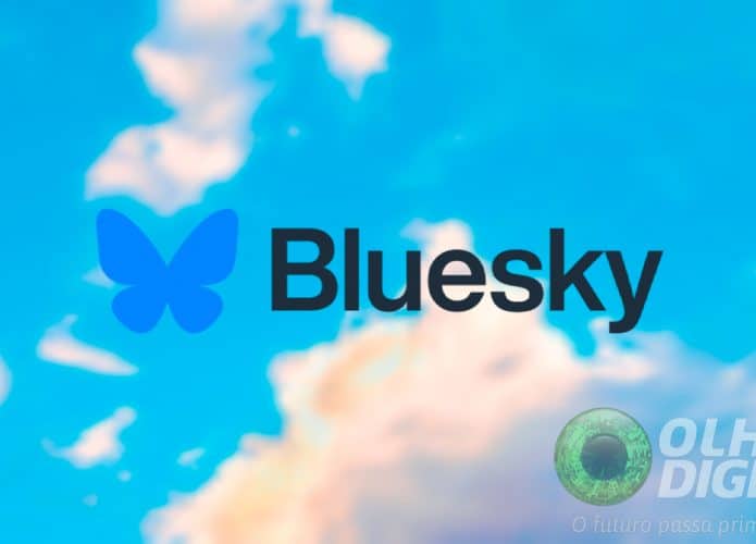 Montagem com novo logotipo do Bluesky sobre o antigo no fundo