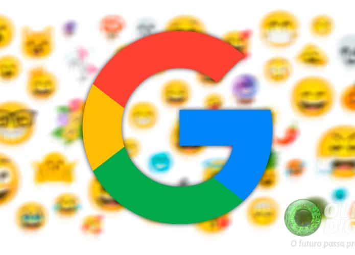 Logotipo do Google com emojis da Emoji Kitchen ao fundo