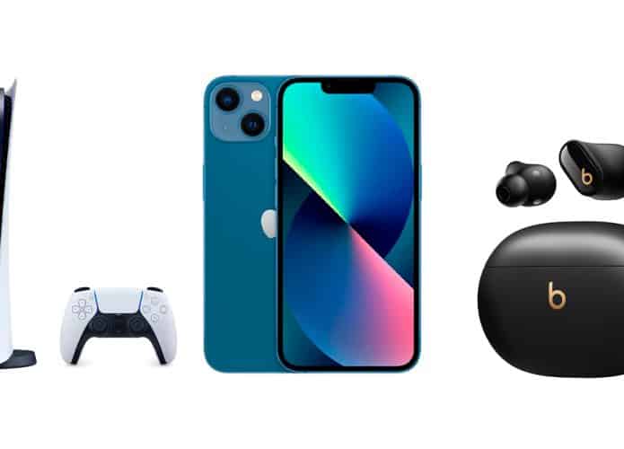 Montagem com PS5, iPhone e fone Beats em promoção