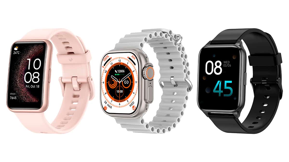 Montagem com smartwatches em promoção na Amazon