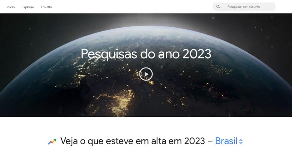 Captura de tela da retrospectiva do Google Trends