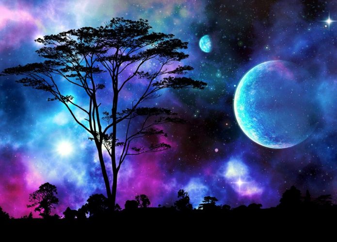 Ilustração de um lugar com dois exoplanetas
