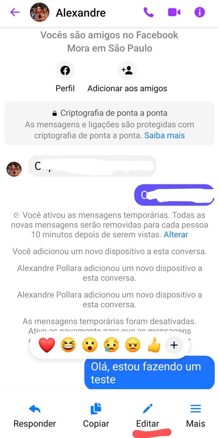 tela chat conversa Messenger