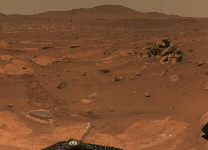 Imagem da cratera de Jezero feita pelo Perseverance (Crédito: NASA/JPL-Caltech/ASU/MSSS)