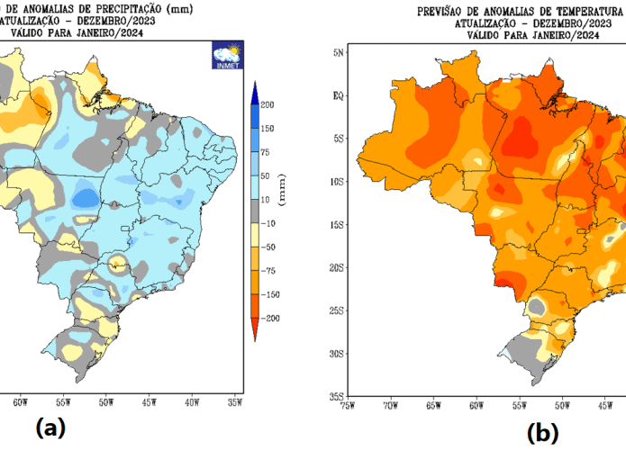 Previsões climáticas para o mês de janeiro no Brasil (Crédito: INMET)