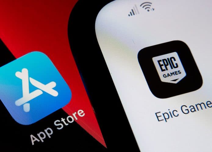 Ícone da App Store da Apple ao lado de ícone da Epic Games