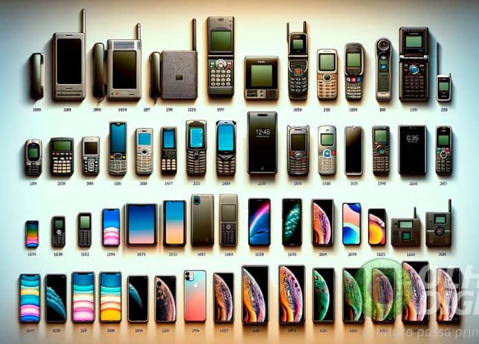 Ilustração de celulares ao longo dos anos
