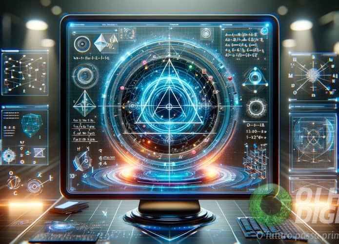 Ilustração de inteligência artificial resolvendo problema de geometria
