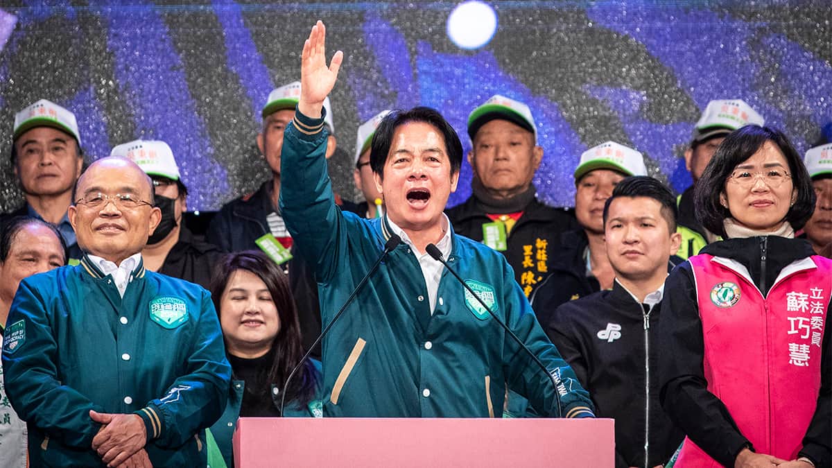 Lai Ching-te, eleito presidente em Taiwan, durante evento