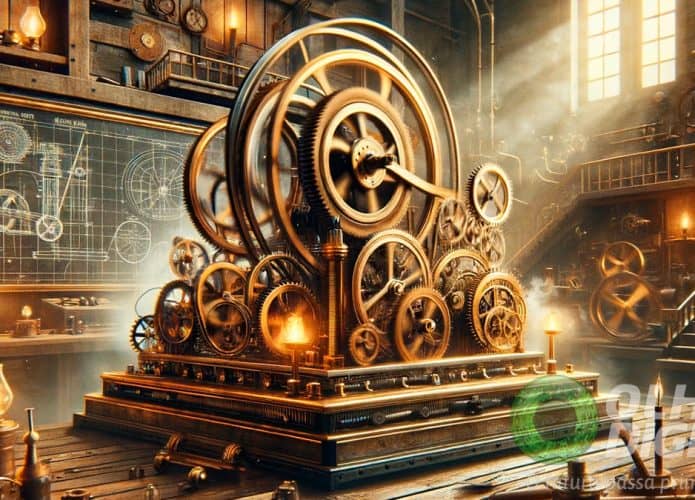 Ilustração de uma máquina de movimento perpétuo